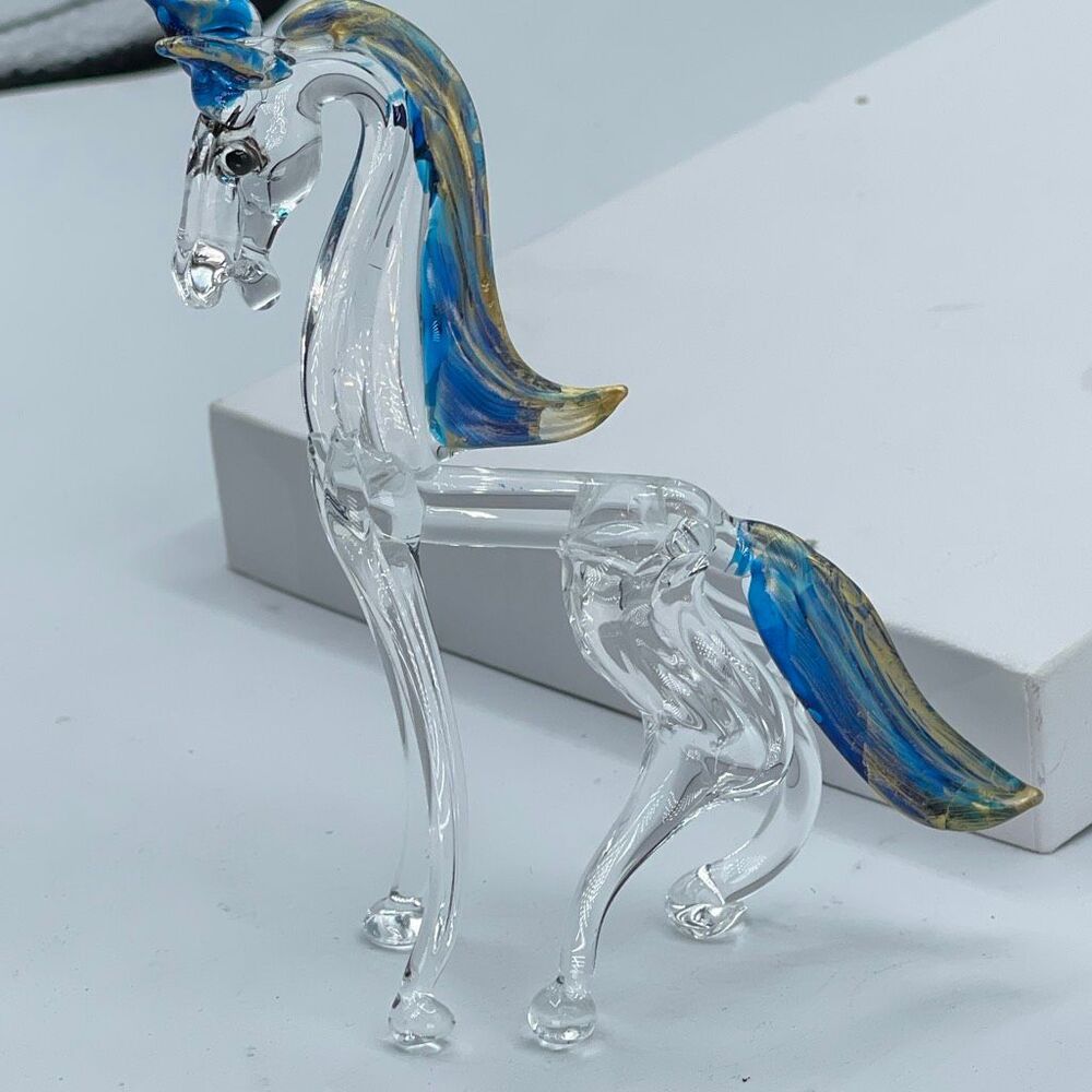 Art Glass Horse painted blue gold
